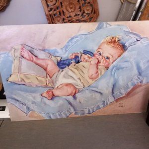 Vintage EPHEMERA Baby With Sailor Doll nursery Art Print. Baby shower decor